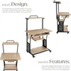 Collage of images showing a wooden and black computer desk from different angles, with descriptive text. Náhled obrázku produktu