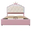 A pink bed frame with a tufted headboard and a crown detail. Podgląd zdjęcia produktu