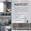 A collage of images showcasing Xantron products, including a ceiling-mounted TV lift, a desk setup with multiple monitors, and a modern sideboard. The right side features marketing text and a logo. Produktbild-Vorschau