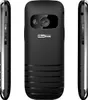 Three views of a black Maxcom MM720 senior phone against a white background. Náhľad obrázku produktu