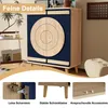A collage of images showing a blue cabinet with wooden circular doors, and close-ups of its features. Anteprima dell’immagine prodotto