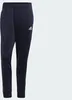 A pair of navy blue Adidas track pants with white stripes on the side. Produktbild-Vorschau