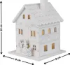 A white decorative house with illuminated windows, featuring small figures and a Christmas tree at its base. Podgląd zdjęcia produktu