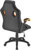 The back view of a black and orange gaming chair, seen from a three-quarter angle. Náhled obrázku produktu
