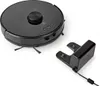 A black robot vacuum cleaner and its charging dock are shown on a white background. Produktbild-Vorschau