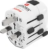 A white universal travel adapter with multiple plug types extended. Náhled obrázku produktu