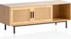 A light wood-colored TV stand with black legs and cane-style doors, shown against a white background. Produktbild-Vorschau