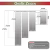 Diagram showing different sizes of vertical blinds with measurements in centimeters and inches. Produktbild-Vorschau