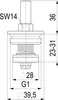 Technical drawing of a valve component with dimensions and labels. Anteprima dell’immagine prodotto