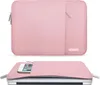 A pink laptop sleeve shown from two angles, one flat and one with a laptop and phone inside. Produktbild-Vorschau