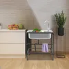 A stainless steel sink with a faucet and vegetables in it, placed on a metal stand in a kitchen-like setting. Podgląd zdjęcia produktu