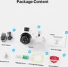 A flat lay of a security camera and its accessories, with labels indicating each item. Produktbild-Vorschau