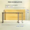 Diagram showing adjustable desk frame dimensions and compatibility with different tabletop sizes. Anteprima dell’immagine prodotto
