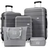 A set of gray luggage pieces arranged on a white background. Produktbild-Vorschau