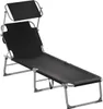 A black foldable sun lounger with a canopy, shown against a white background. Produktbild-Vorschau
