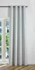 A light gray blackout curtain hangs in front of a window, covering most of the frame. The curtain is pleated and extends from a black curtain rod to the floor. The floorboards are visible at the bottom of the image. Produktbild-Vorschau