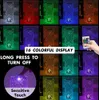A collage of images showcasing a crystal diamond table lamp in various colors, with text highlighting its features. Produktbild-Vorschau