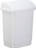 A white plastic trash can with a swing lid. Produktbild-Vorschau