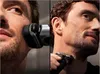 Split image showing two men using a Braun electric shaver on their faces and necks. Produktbild-Vorschau