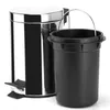 A shiny silver pedal bin with a black inner bucket and a silver handle, shown against a white background. Produktbild-Vorschau