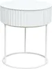 A white, round side table with a fluted drawer front and a metal frame. Produktbild-Vorschau
