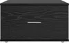 A front view of a black filing cabinet with a single drawer and silver handle, resting on small wheels. Produktbild-Vorschau