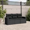vidaXL 3-tlg. Garten-Sofagarnitur mit Kissen Schwarz Poly Produktbild-Vorschau 2