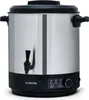 A stainless steel electric kettle with a black lid and base, featuring a digital display and a spigot. Produktbild-Vorschau