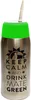 A stainless steel thermos with a green lid and a straw, featuring text and a toucan graphic. Produktbild-Vorschau