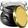 Several glass jars filled with dark red jam, one jar is in the foreground with its golden lid slightly ajar. Voir les images du produit