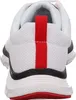 The back view of a white sneaker with red and black accents. Produktbild-Vorschau