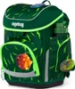 A green Ergobag school backpack with a lightning bolt pattern and various patches. Produktbild-Vorschau