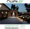 A modern house with a garage and driveway illuminated by LUMILED LED lights at dusk. Náhled obrázku produktu