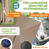 A person relaxing on a lounge chair next to a large umbrella, with close-ups of product features. Produktbild-Vorschau