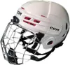 A white CCM Tacks 70 Helm Combo Junior with a silver cage is shown against a white background. Náhľad obrázku produktu