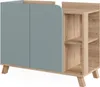 A product shot of a cabinet with two blue doors and open shelving on the right side, set against a white background. Náhled obrázku produktu