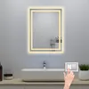 A bathroom sink with a mirror and a hand touching a light switch. Produktbild-Vorschau