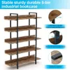 A 5-tier industrial bookcase with close-up details of its construction and materials. Náhled obrázku produktu