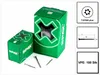 Two green SPAX product boxes and several screws are displayed on a white background. To the right are three informational graphics related to the product. Podgląd zdjęcia produktu