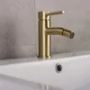A close-up shot of a gold bidet faucet mounted on a white sink, with a gray tiled wall in the background. Anteprima dell’immagine prodotto