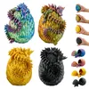 A collage of 3D printed dragon eggs, some whole and some opened to reveal a dragon inside. The eggs are shown in various colors and some are held by hands. Produktbild-Vorschau