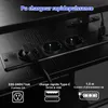 Close-up of a black power strip with multiple outlets and USB ports, integrated into a desk surface. Anteprima dell’immagine prodotto