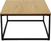 A square coffee table with a wooden top and black metal legs, shown from a front-view perspective against a white background. Voir les images du produit