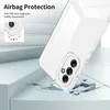 A clear phone case is shown on a broken surface, highlighting its protective features. Produktbild-Vorschau