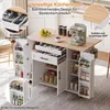 A kitchen island with various storage compartments and a coffee maker on top. Produktbild-Vorschau