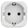 A close-up, front-facing view of a white electrical adapter with metallic contacts. Produktbild-Vorschau