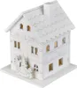 A white wooden house decoration with illuminated windows. Podgląd zdjęcia produktu