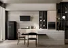 A modern, stylish kitchen with a black SMEG refrigerator, island, and dining area. Produktbild-Vorschau