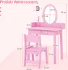 A pink children's vanity table and stool with dimensions indicated by measurement lines and text. Náhľad obrázku produktu