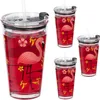 Lot de 4 verres Relaxdays, motif flamant rose, avec Voir les images du produit 1